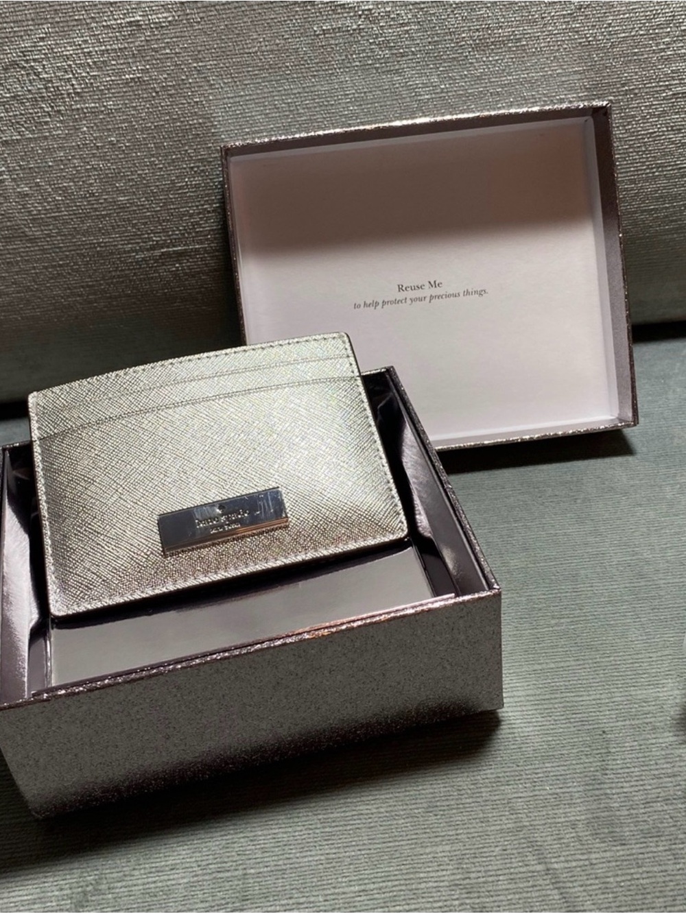 Kate Spade Metallic Silver Card Holder NWT on Box NIB